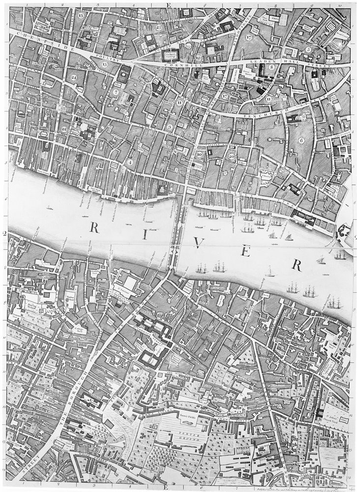 オールドロンドンブリッジの地図、ロンドン、1746